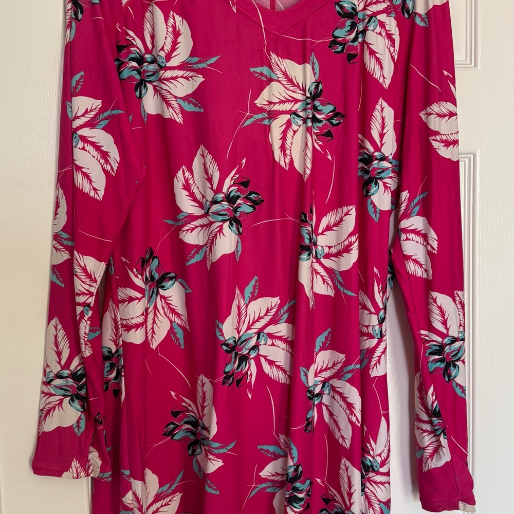 Floral Long Sleeve Cover Up  in Pink and White